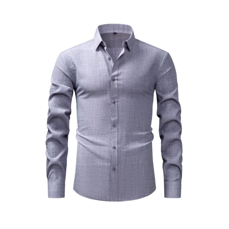 Mens Solid Color Textured Fabric Long Sleeve Button Down Shirt