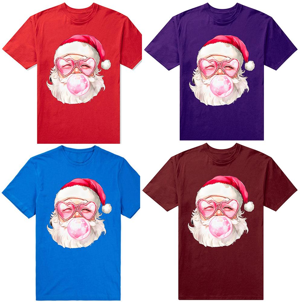 Vintage Retro Christmas Pink Sunglasses T-Shirt Summer Men Clothing Fashion T Shirts Cotton Short Sleeve Oversized T-shirt Tops