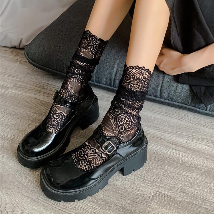 Japanese JK Lace Women's Mesh Ruffle Socks: Sweet Hollowed-Out Princess Court High Socks