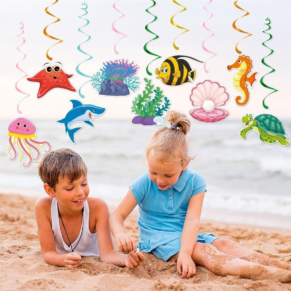 Paper Hawaiian Spiral Ornaments Colorful Summer Theme Pendant Ocean Animals Hanging Flag  Wedding