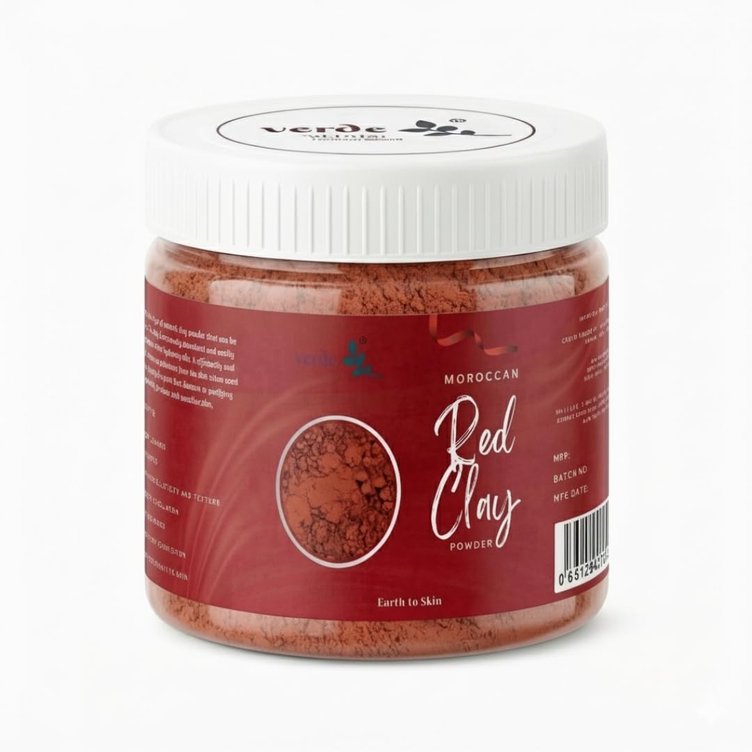 Verdc - 100% Pure Moroccan Red Clay Powder | 200GM | Raw Clay Facial Mask | Deeply Cleanses Pores & Purifies the Skin