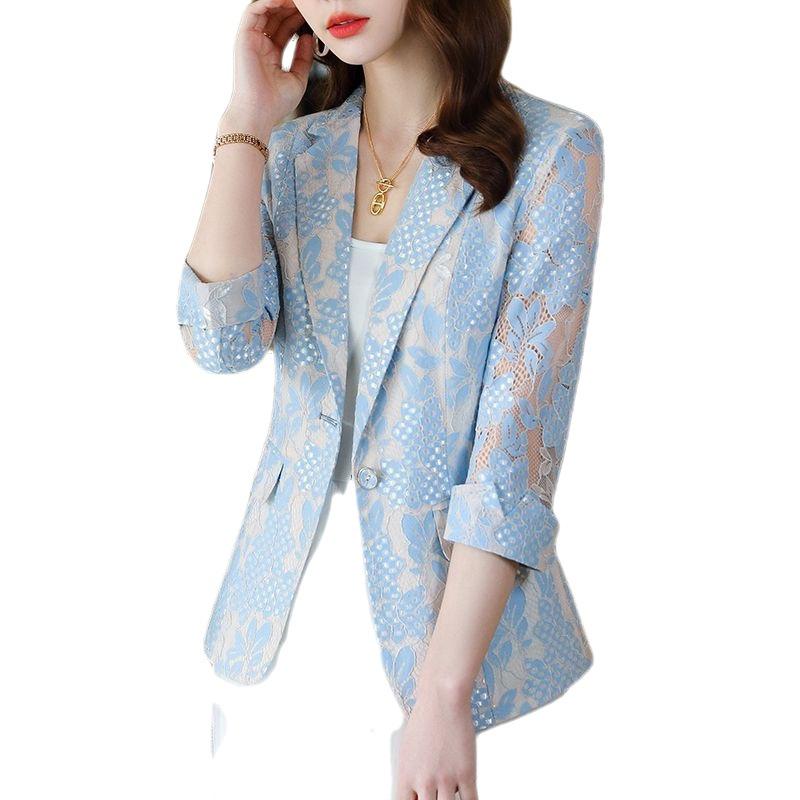 Women's Lace Suit Jacket - Slim Fit, Korean Style, Spring/Autumn 2025 Fashion