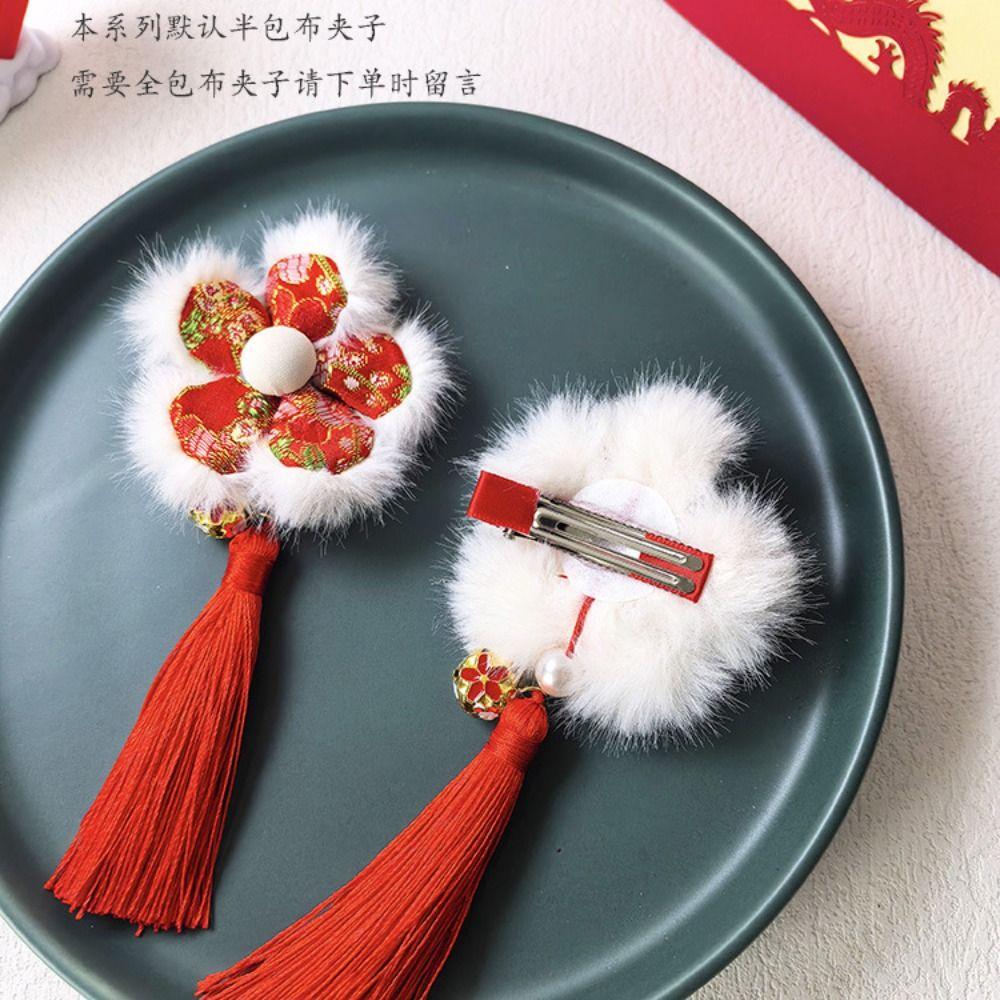 Tassel Children Red Bow Hairpin Cat Ears Hanfu Hair Sticks Chinese New Year Headwear  Children