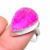 Pink Druzy Gemstone 925 Sterling Silver Jewelry Ring Size Adjustable GK-4386