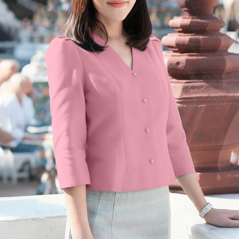 ZANZEA Women Casual V-Neck Solid Color 3/4 Sleeve Blouse