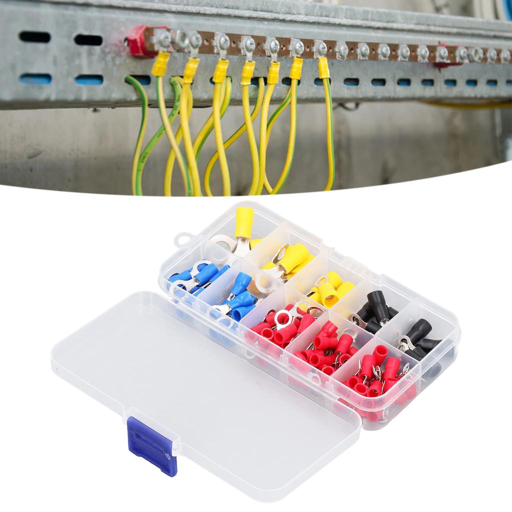102PCS Insulated Ring Terminal 10 Different Specifications Flame Retardant Wire Connectors Assortmen