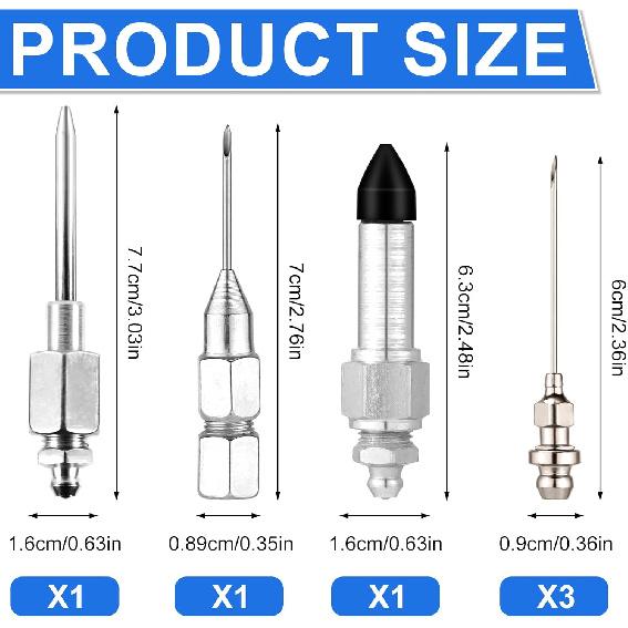 Grease Needle Nozzle Kit, 6 Pcs Grease Gun Needle Tips Dispenser Fitting Tool, Grease Injector Adapter Kit, Grease Needle Nozzle for Syringe Sealed