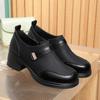 Retro Braune Lederschuhe für Damen Frühling und Herbst Damenschuhe Weiches Leder Weiche Sohle Dicker Absatz Einzelne Schuhe Bequeme Schuhe im Westernstil