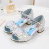 Girls' Crystal High-Heeled Sandals - Elsa Princess Style for Summer 2024