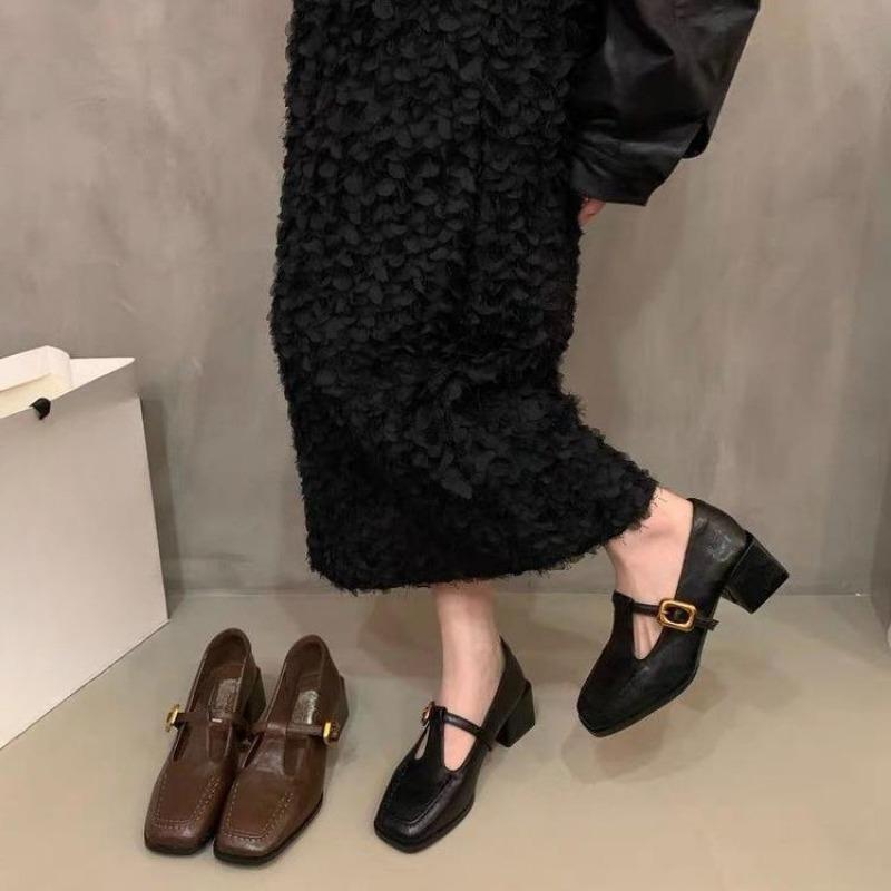 French Retro T-shaped Mary Jane Shoes for Women in Spring and Autumn 2025, New Style with A Bold Heel for Commuting Women