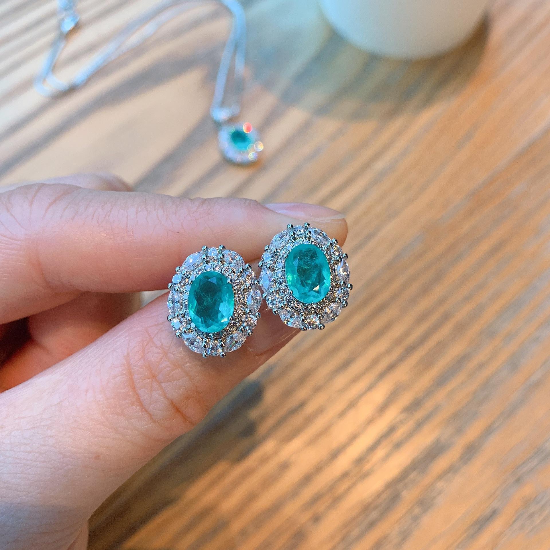 

Huayei Jewelry Натуральная имитация Параиба Серьги Ретро Микровставка Бриллиант Голубой Турмалин Ожерелье Подвеска