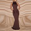 European-American Elegant Halterneck Pleated Slim Gown - Sexy Backless Long Dress