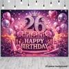 2D Women's 26th Birthday Backdrop, Purple Pink Glitter Themed Photography Background