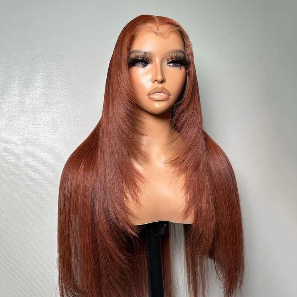 AIMEYA Layered Cut Wig Platinum Blonde Lace Front Wig Long Straight Synthetic Lace Wig Heat Resistant Blonde Wigs for Women (Copper,18inches&Lace Front) медный