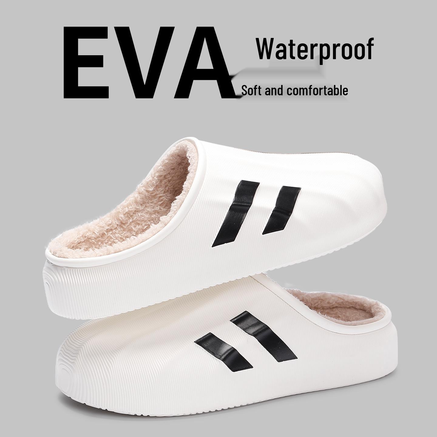 

Водонепроницаемые хлопковые тапочки 2025: Теплые туфли на толстой подошве с нескользящей подошвой для дома/улицы для мужчин и женщин 44-45 (fits 43-44) белый