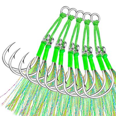 Iron Plate Double Hook Tied with Bright Wire Boat Fishing Slow Rocking Iron Plate Tied with Hair Fishing Hook Accessories 2 Pairs/pack