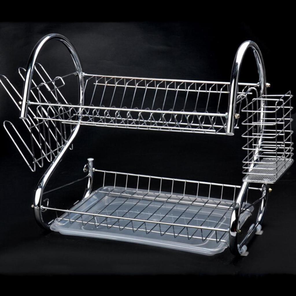 Kitchen 2-Tier Dish Drying Rack Drainer Holder Plates Cup Tableware Bowl Shelf Basket