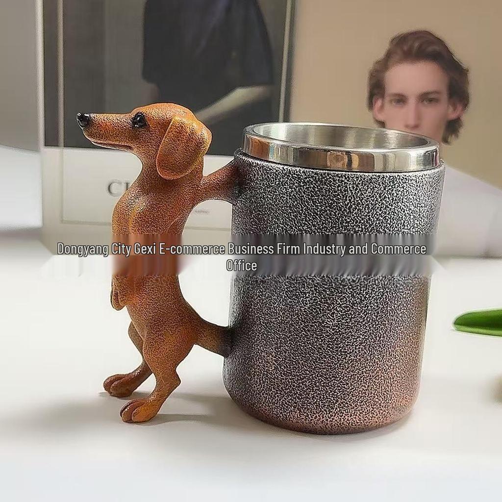 Bicchiere da Vino in Resina con Manico a Forma di Cucciolo - Tazza Creativa in Acciaio Inossidabile per Decorazioni Personalizzate