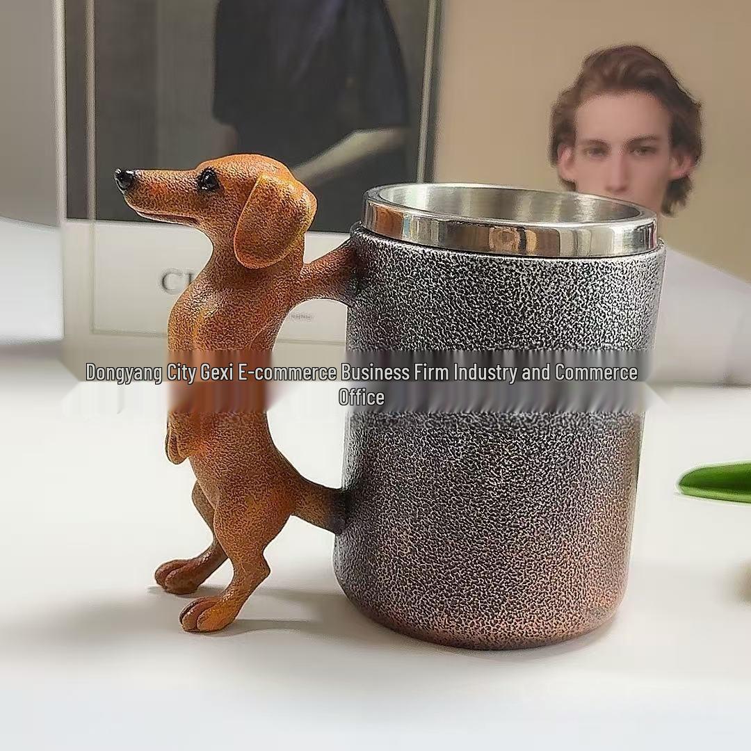 

Puppy Handle Resin Wine Glass - Creative Stainless Steel Mug for Personalized Decor 300ml