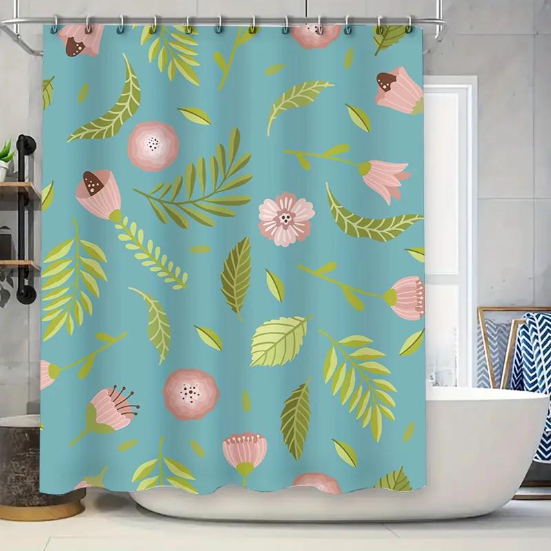 

Floral Shower Curtain Bathroom Decor Waterproof Fabric Bath Mat Set Home Decoration Artistic Modern Printed Curtains 3M Green Le W60H190(CM)-1 Pcs