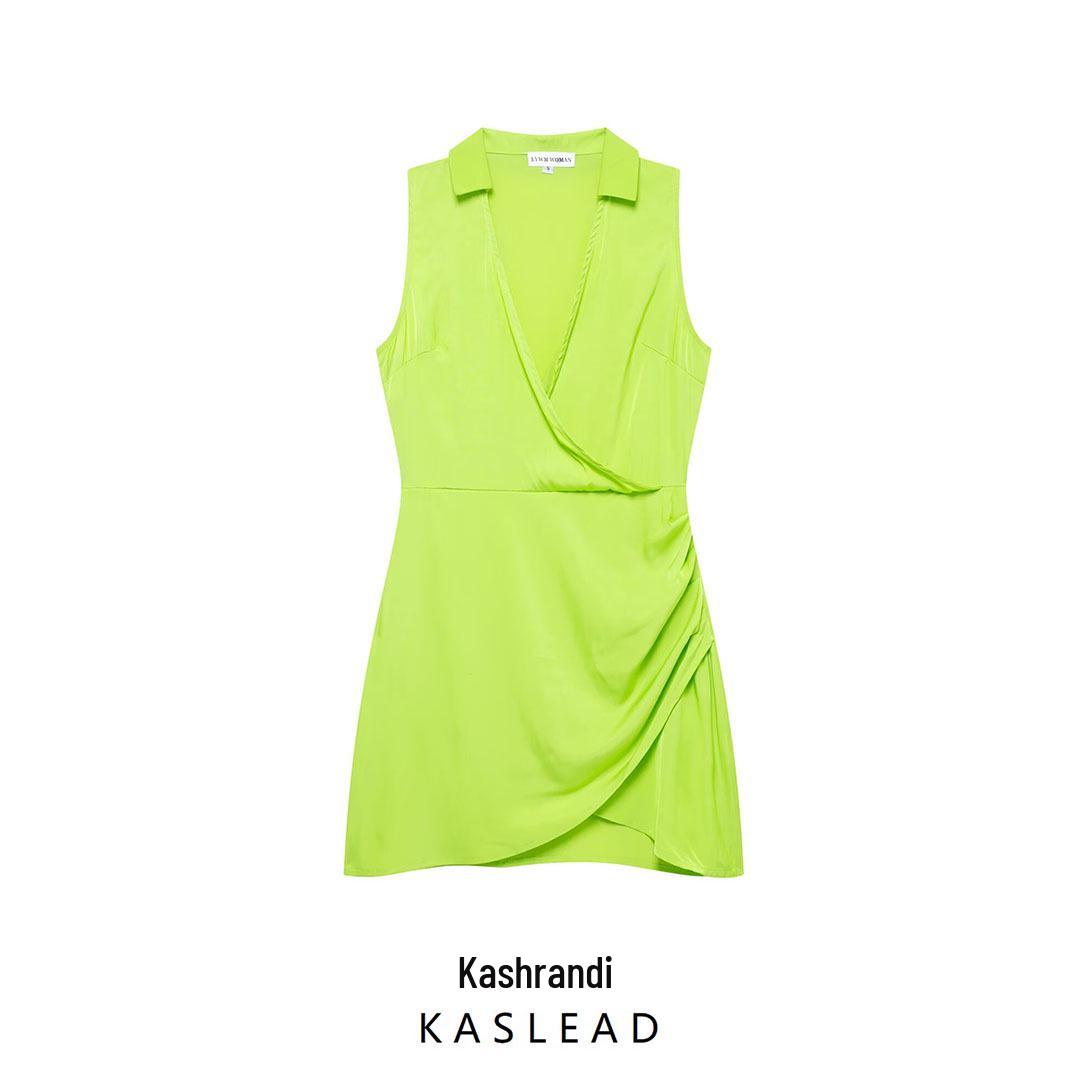 

2025 Spring Women s European & American Style Fashion Simple Shirt Dress L фарби люмінесцентні зелений колір