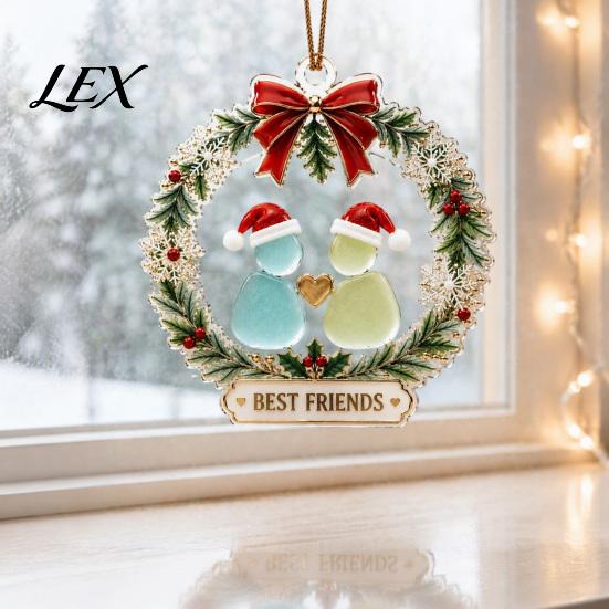 Durable Acrylic Holiday Pendant Best Friends Christmas Wreath Pendant, Hanging Ornament, Seasonal Home Wall Decor Decorative Piece for Party