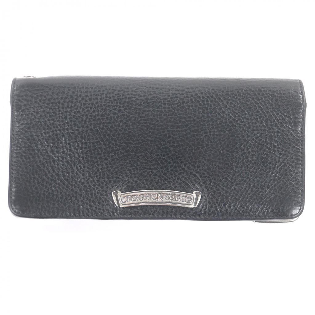 Great CHROME HEARTS Purse Single-fold wallet black leather mens Used