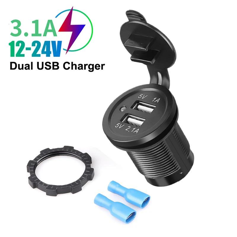 שקע מטען רכב כפול USB 3.1A תקע מתאם טעינה חכם לטלפון נייד עמיד במים לרכב סירה אופנוע