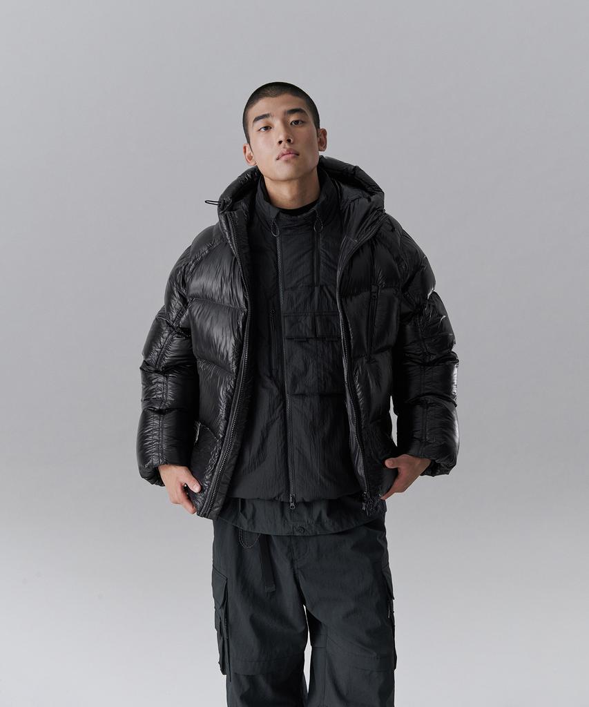 Musinsa Standard [City Leisure] Sheer Ripstop Hooded Down Short Padded Jacket [Black]