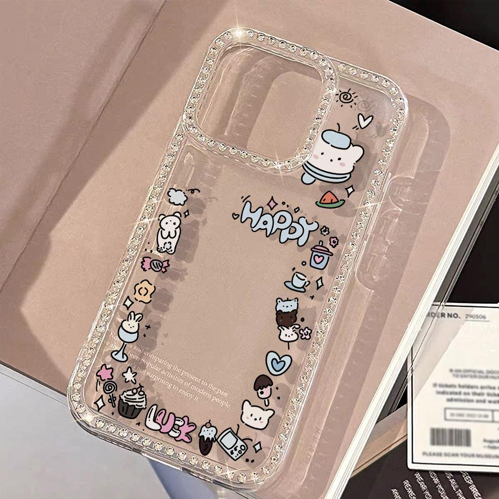 Bracelet Chain Phone Case For iPhone 17 16 15 13 14 for 17Air 17 12 14 16 Pro 17 14 16 Pro Max Sparking Diamond Cute Pattern Hard Cover With Lanyard