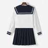 [HarnyLoom] Sailor Uniform Long Sleeve Authentic School Uniform Skirt Bow Tie 3-Piece Set (Long Sleeve, M)
