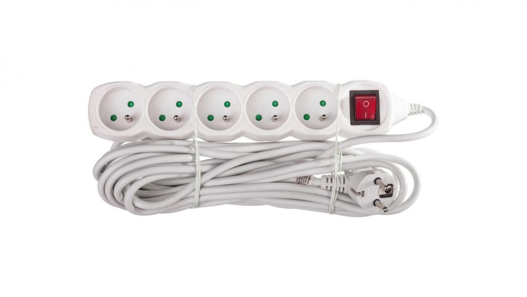 Extension Cord with Switch 5-sockets Z/U 7M /H05Vv-F 3G1/ White P1517