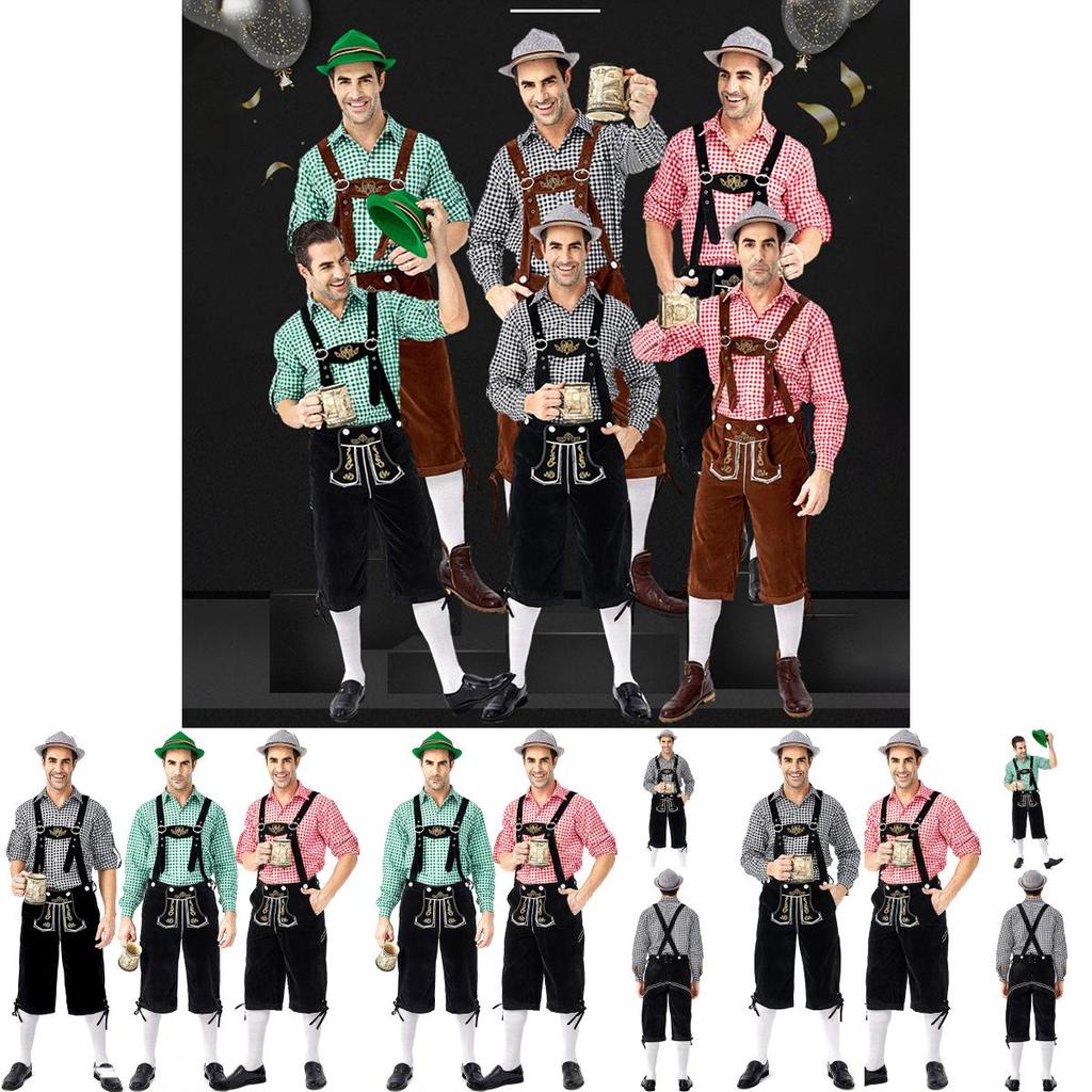 German Traditional Oktoberfest Clothing Stage Costume For Men With Stylish Plaid Shirt