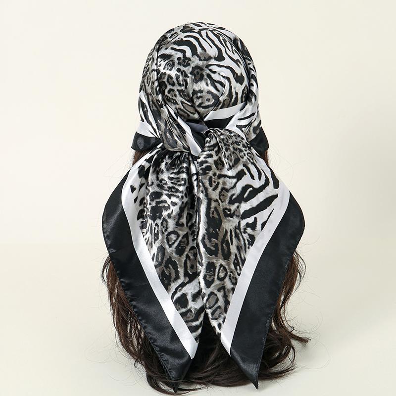 

Leopard Print 90*90Cm Square Women Silk Scarf Hijab Shawl Kerchief Hair Towel Soft Neck Headband Bandana Scarves Wrap 90x90cm