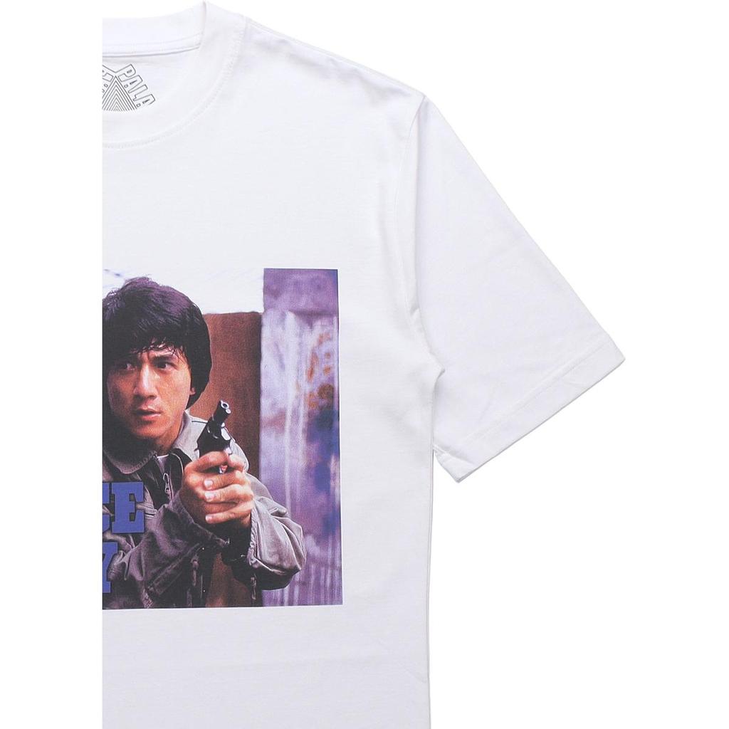 Palace Camiseta de Manga Curta Gráfica de Marca Conjunta X Jackie Chan Police Story Tops Unissex Branco PAL-FW20-264