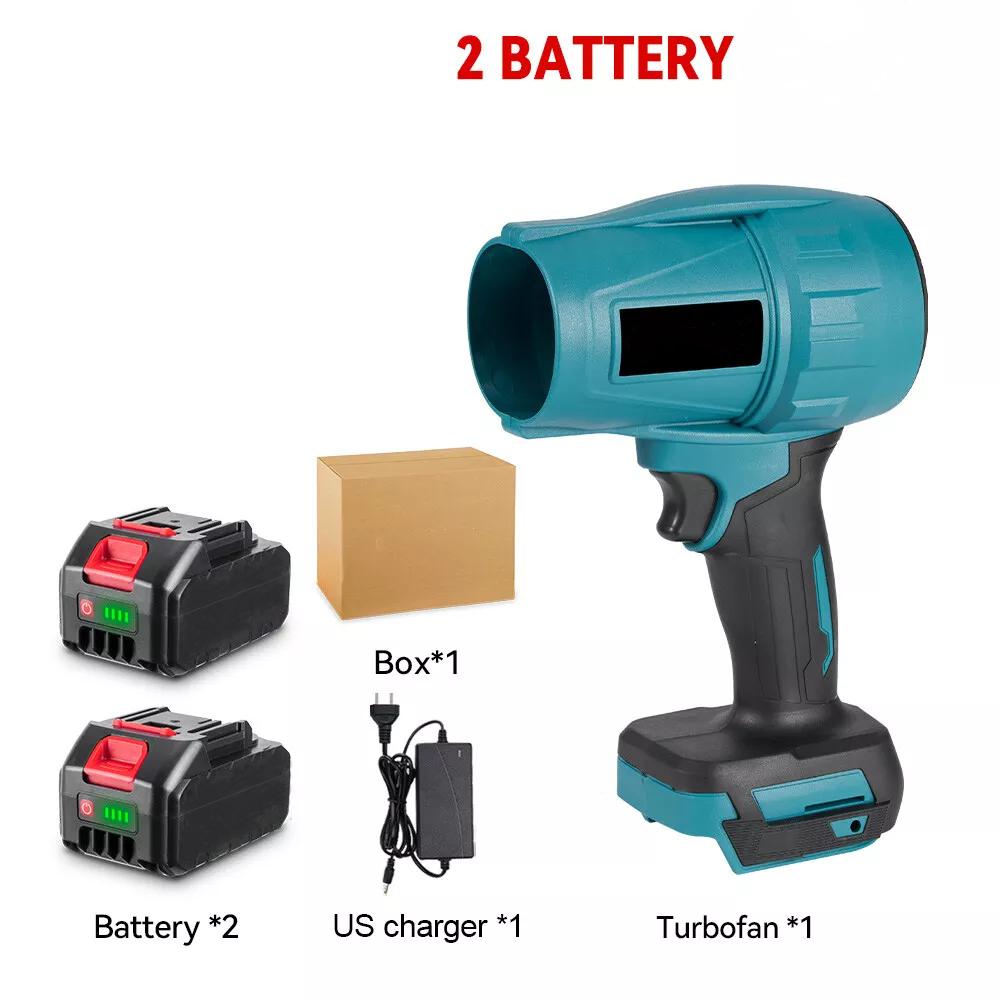 

High Power Brushless Cordless Electric Turbo Fan Blowers Handheld Dust Blowing Tools Adjustable Speed With 2 Batteries And Pin синий