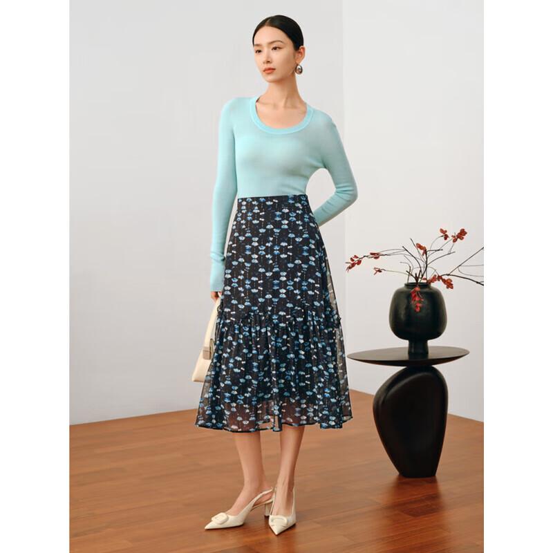 Jiu Zi Anna Kou Women s Printed Ruffle Chiffon A-Line Skirt M