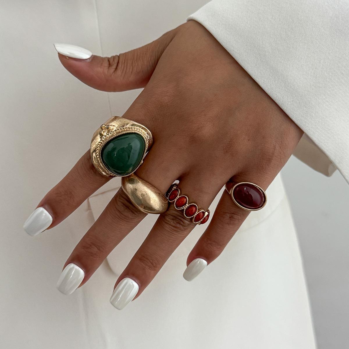 

8Pcs/Set Vintage Brown Stone Open Rings for Women Geometric Irregular Texture Index Finger Rings Set Simple Jewelry Accessories