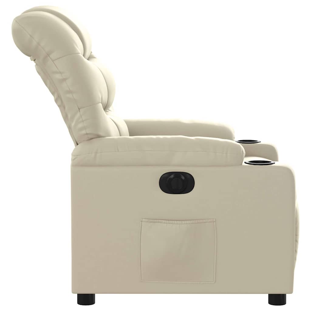 Electric Recliner Chair Cream Faux Leather