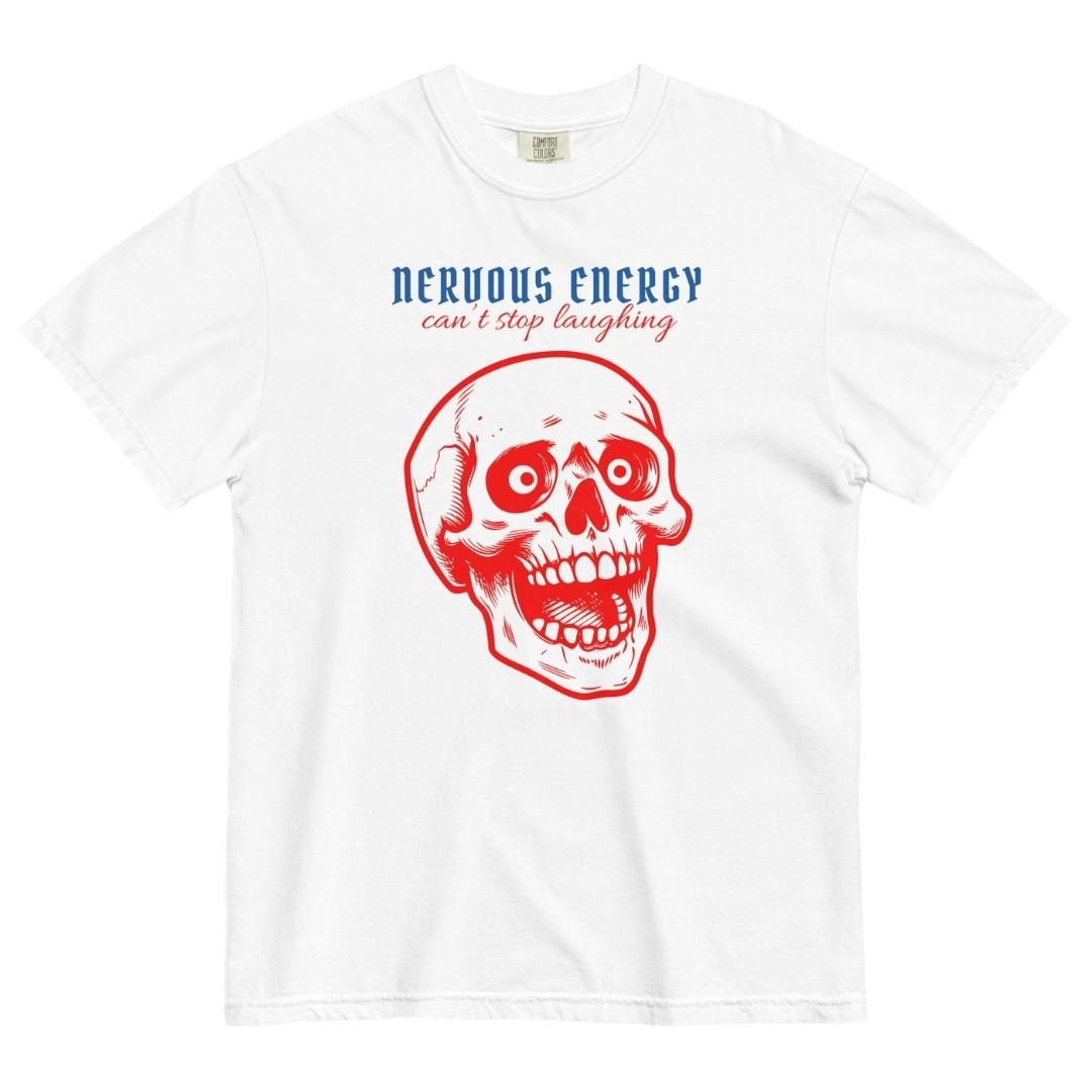 Nervous Energy Skull Graphic T-Shirt Gothic Text Dark Humor Tee S разноцветный