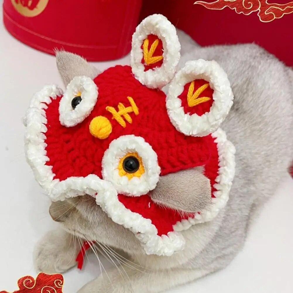

Autumn Winter Cat Hat New Year Cat Knitted Hat Cartoon Animal Pet Woolen Yarn Hat Puppy Headdress Pet Accessories