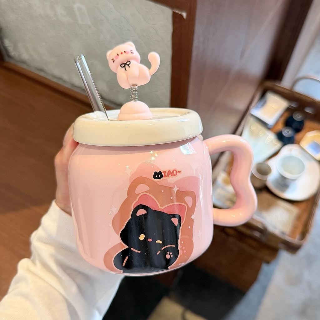 Tazza da gatto con coperchio tazza carina con cannuccia tazza da acqua in ceramica grande capacità casa ufficio tazza per caffè colazione