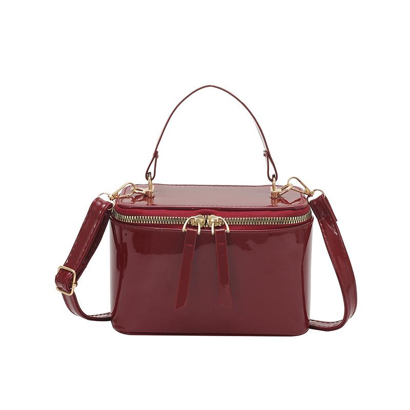 Glossy Patent Leather Small Square Bag, Versatile Letter Single Shoulder Messenger Bag, Niche Fashion and High-end Box Bag.