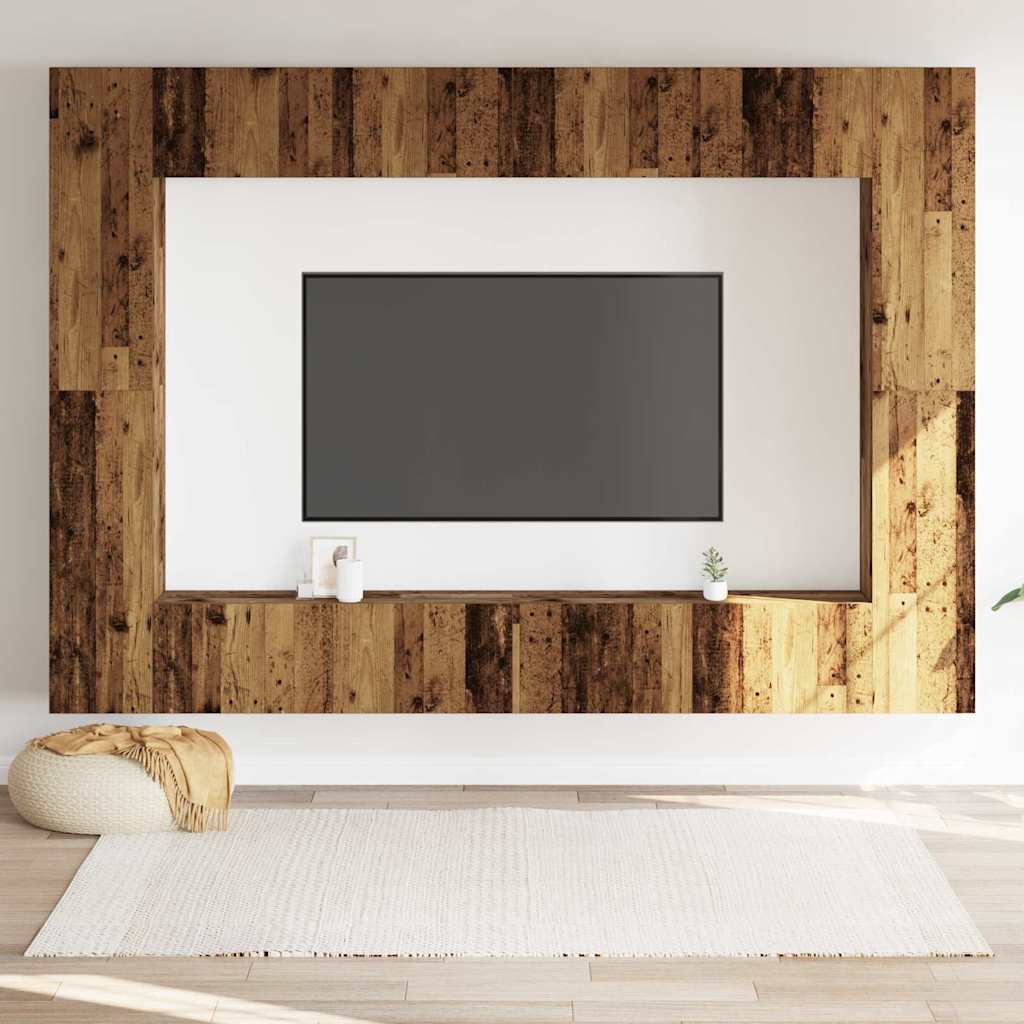 8 Piece Wall Mounted TV Cabinet Set Rustic Wood Look Engineered Wood