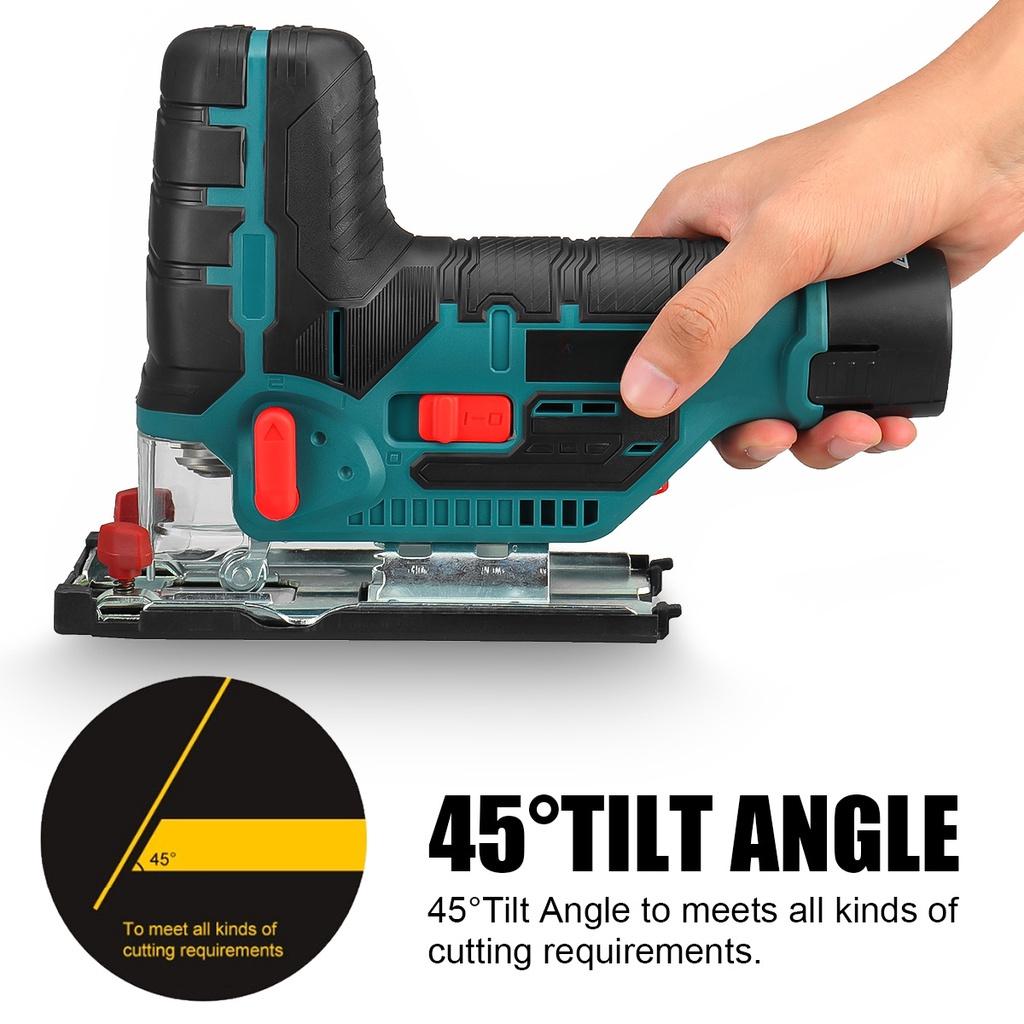 1080W 12V Cordless Jig Saw Electric Jigsaw 70mm 6 Speed Adjustable Portable Woodworking Power Tool 45 Degree Tilt Angle