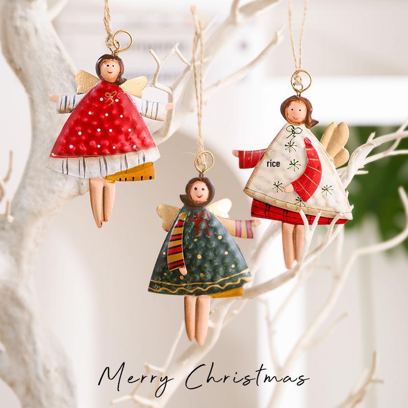 Vintage Christmas Iron Art Angel and Snowman Pendant Set