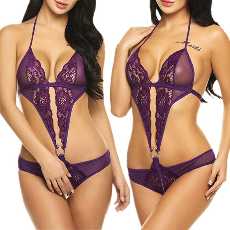Damen-Dessous mit tiefem V-Ausschnitt, Teddy-Einteiler, Babydoll-Mini-Body