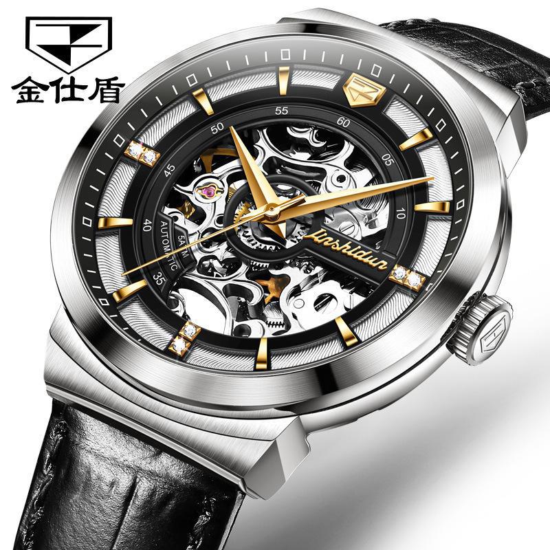 JINSHIDUN-New Business and Leisure Men's Watch Automatic Mechanical Watch Hollow Leather High-end Watch