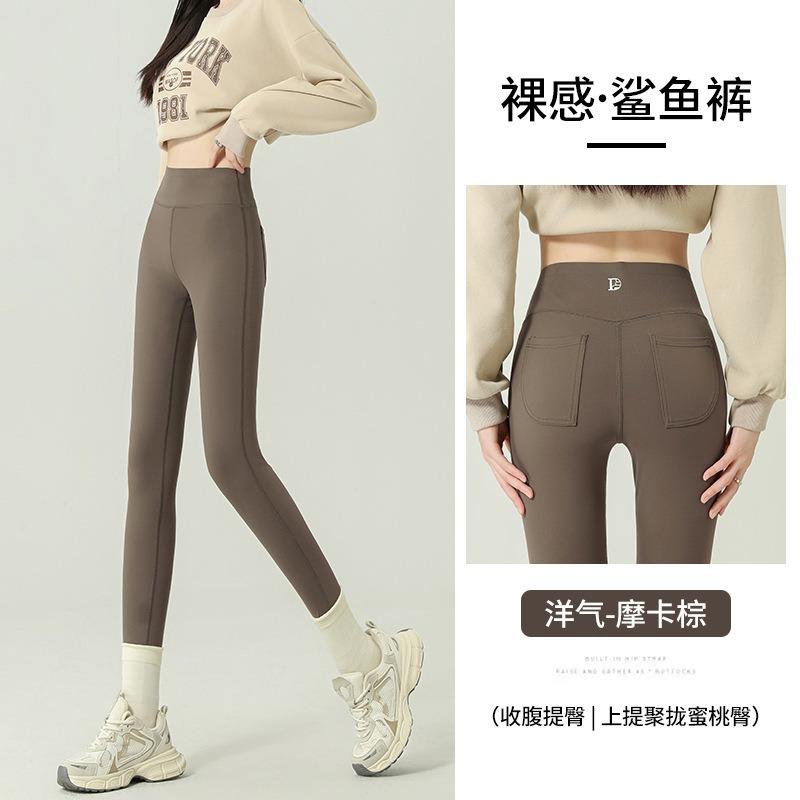 

New nine-point shark pants women s outer wear warm high waist belly and hip yoga pants tight leggings XXL