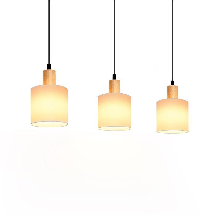 Lampe suspendue - NETTLIFE - Vintage 3 flamme - E14 - Abat-jour bois - Blanc